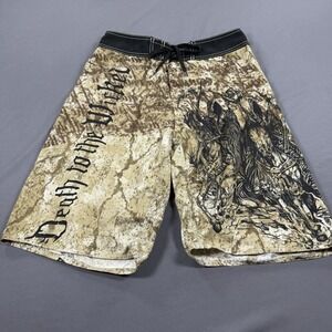 Apprime Board Shorts Mens Small Grim Reaper Pocket Surf Swim Beach Trunks Brown